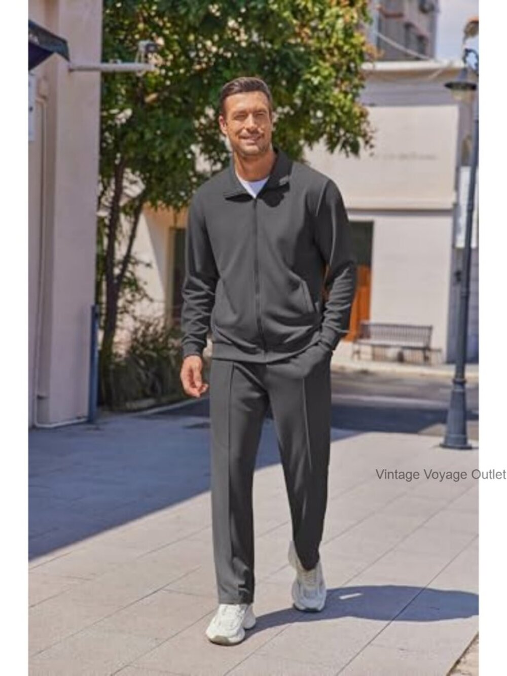 Matching 2 Piece Athletic Full Zip Tracksuit Jacquard Jogging Set Jacket and - Picture 2 of 6
